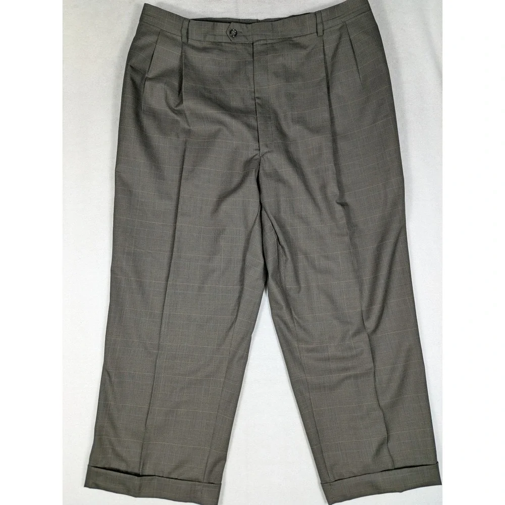 Jos. A. Bank‎ Mens Brown Glen Plaid 100% Wool 2 Piece Suit 48R Blazer 48L Pants
